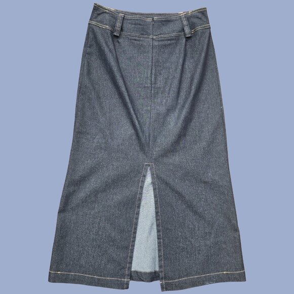 Vintage 90s Black Denim Maxi Skirt Dragon Print Size M US 10 Grunge Rave Boho - Picture 7 of 9